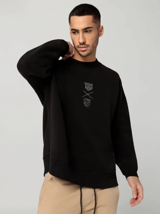 Porsche Design Black Crewneck Sweatshirt with Subtle Chest Emblems
